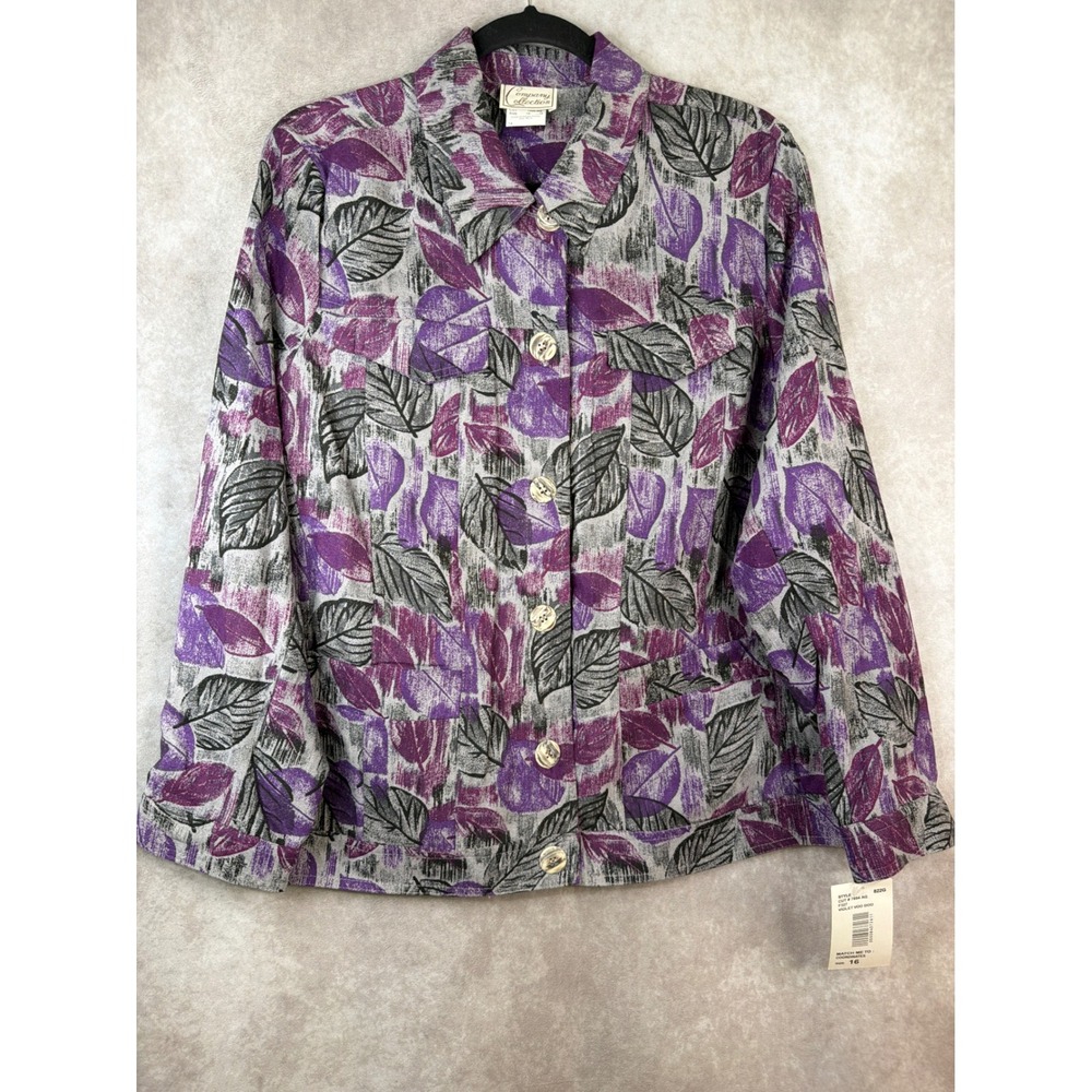 NWT‎ VTG Company Collection Jacket Women 16 Purple Leaf Print Button Up
